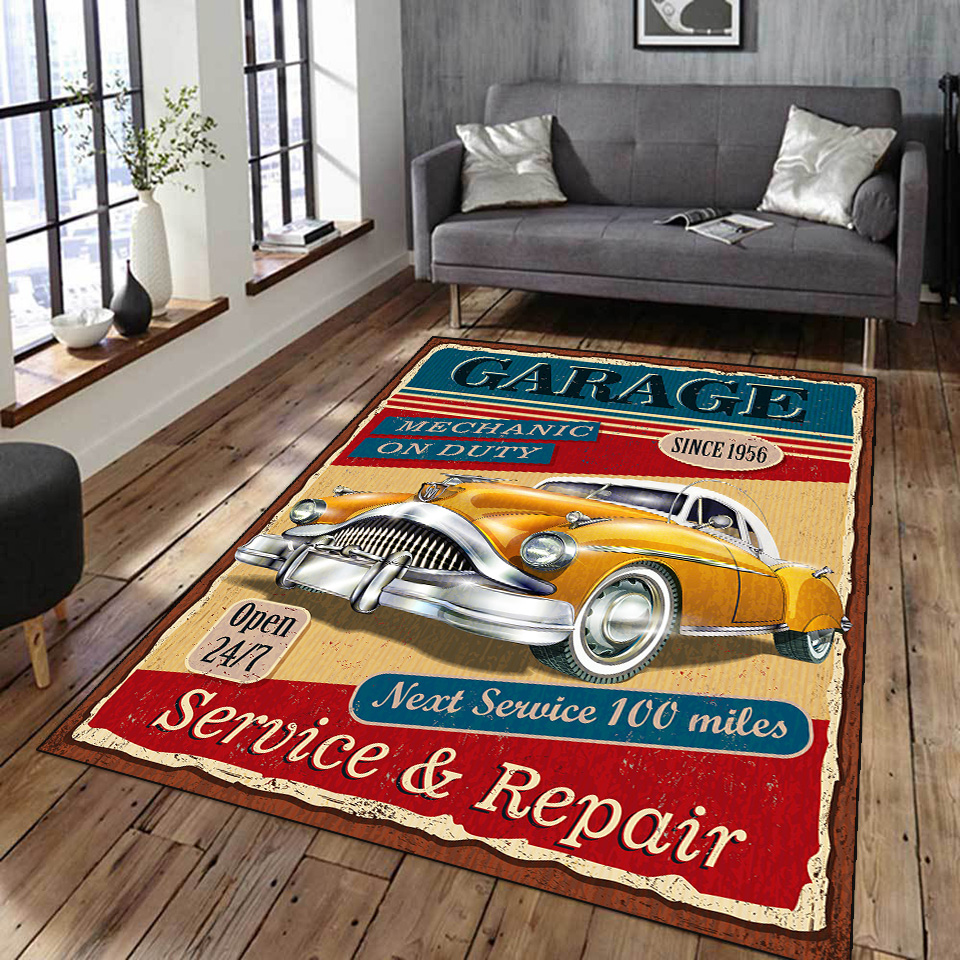 Commercial Printing Format - Retro Klasyczny Motocykl Samochód Plakat Dywan